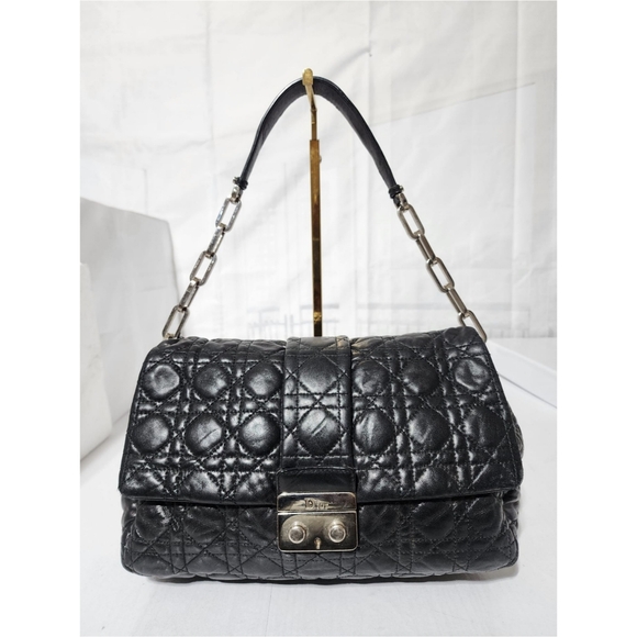 CHRISTIAN DIOR Lambskin Cannage Medium New Lock Flap Shoulder Bag Black - Picture 1 of 15